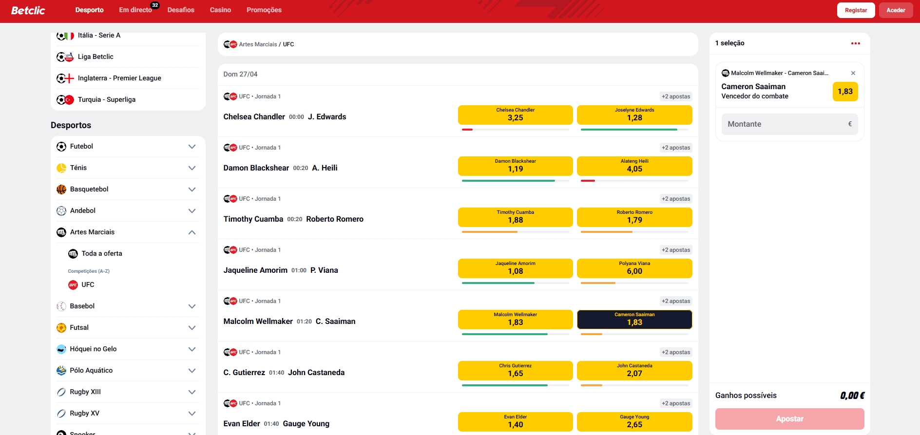 Apostas de MMA Betclic