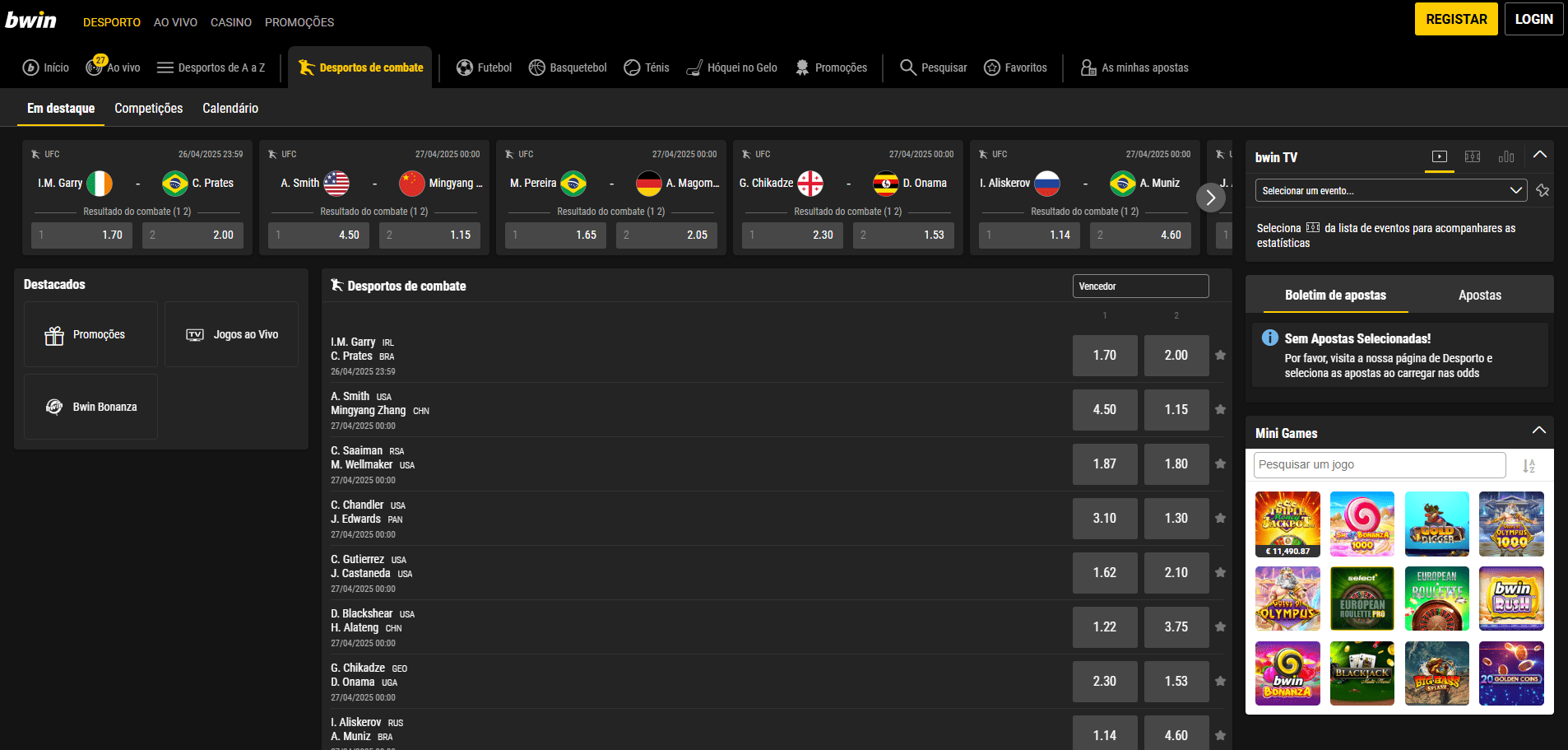 Apostas de MMA Bwin