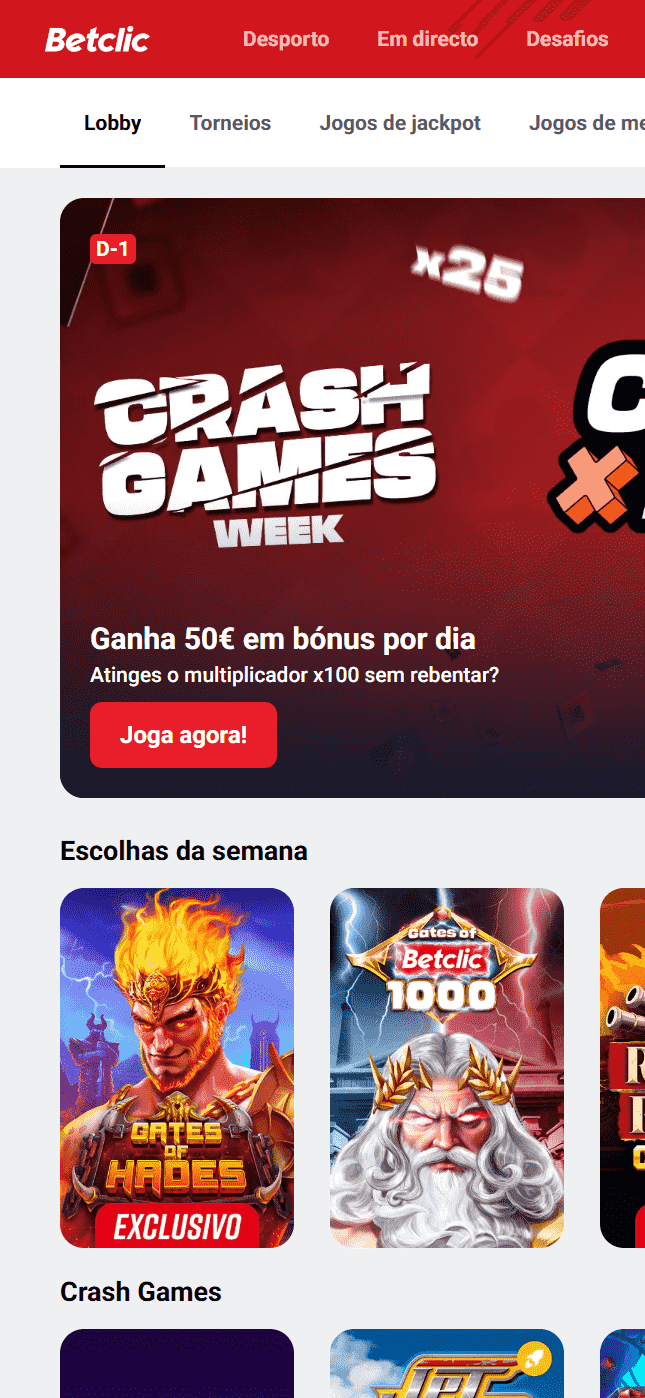 Página inicial do Betclic Casino