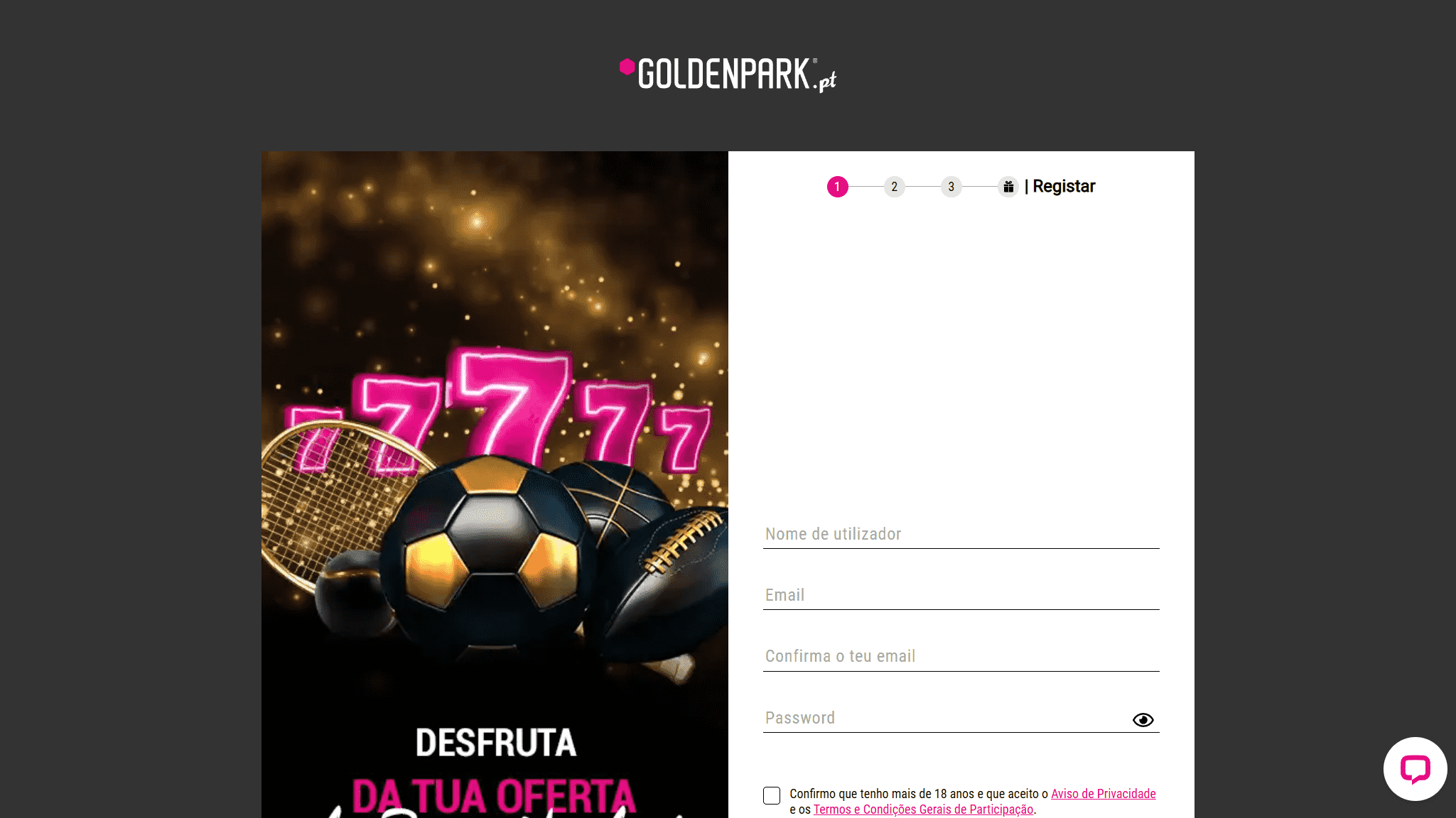 Registo no Goldenpark Casino