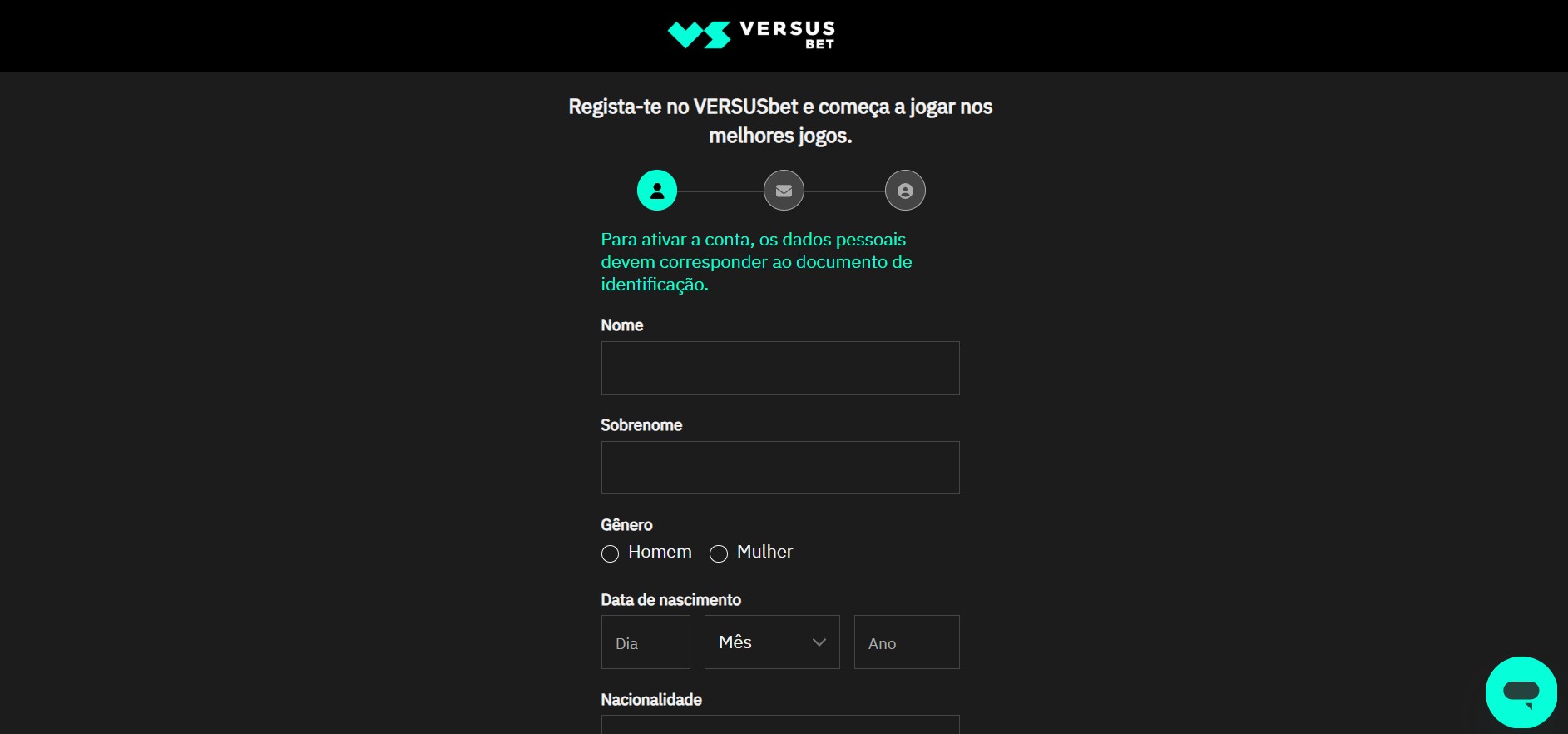 Registo Versusbet Casino Portugal pc