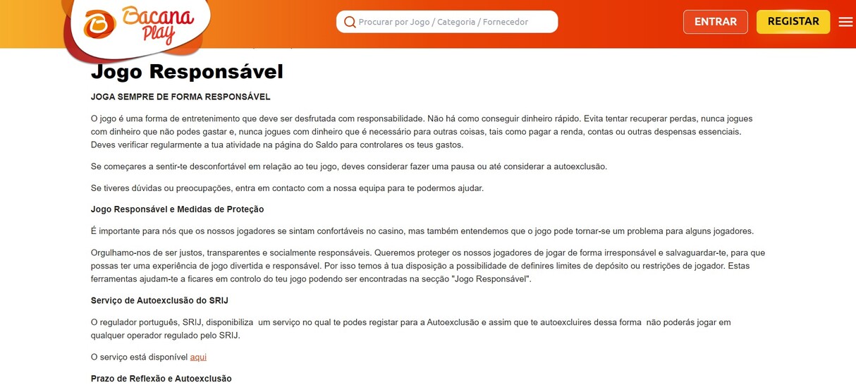 Jogo Responsavel Bacana Play Portugal