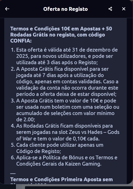 Termos e condiçoes Bonus Betano Portugal