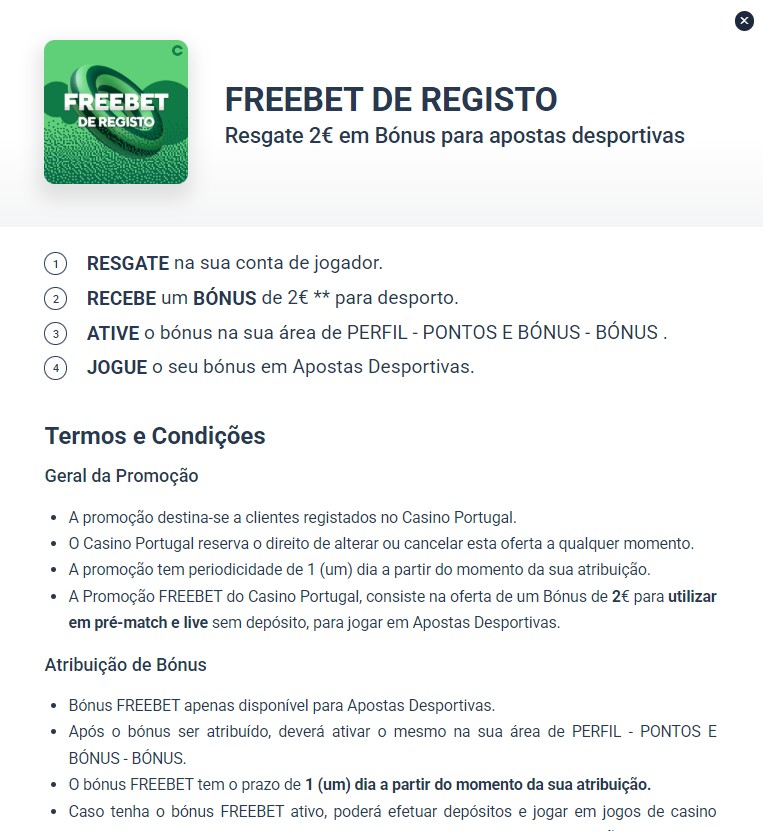 Casino Portugal Freebet de registo