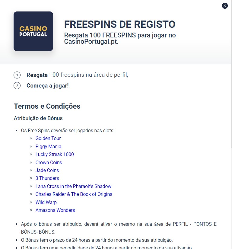 Casino Portugal Freespins de registo
