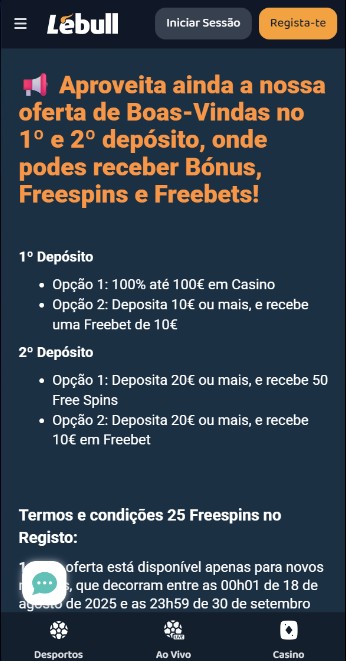 Termos e condiçoes Bonus Lebull Portugal
