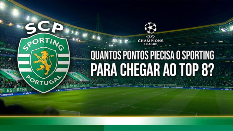 Projeção de pontos necessários para o Sporting garantir vaga direta no Top 8 na Champions League.
